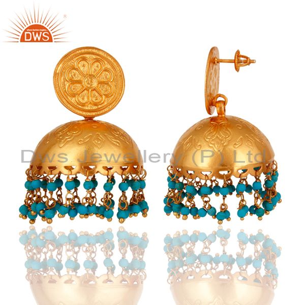 Exporter 18K Gold Overlay 925 Sterling Silver Beautiful Rajwada Earring With Turquoise