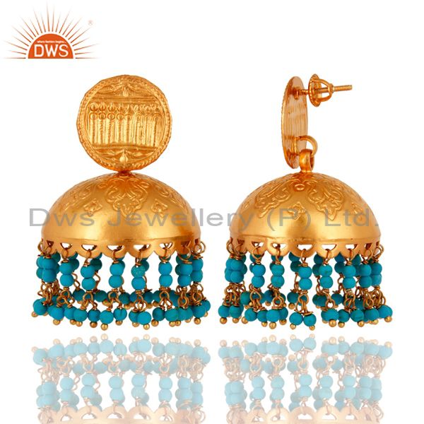 Exporter Handmade Sterling Silver Turquoise Stone Indian Bollywood Style Jhumka Earrings