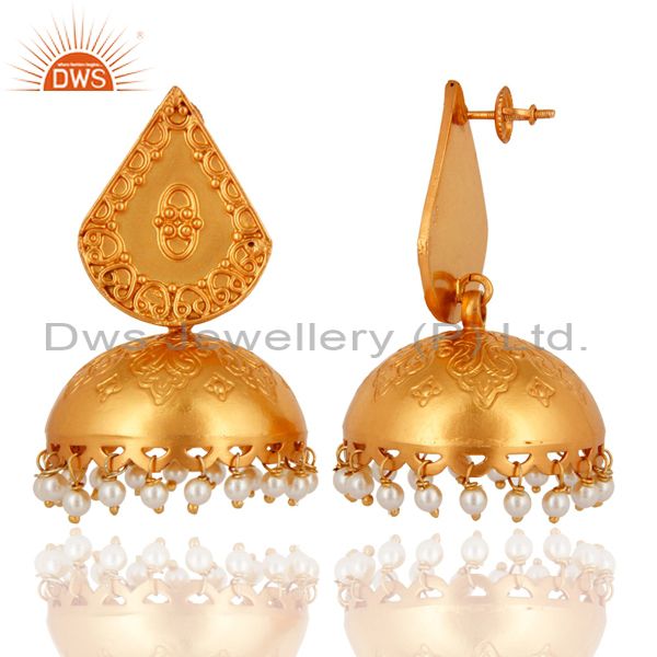 Exporter Indian Artisan Handmade 925 Sterling Silver Natural Pearl Gold Plated Earrings
