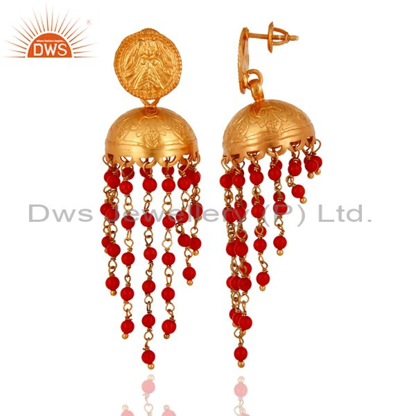 22K GOLD KASU RUBY  5 LAYER DISC JHUMKA EARRING WITH PEARLS HANGING   svarnam