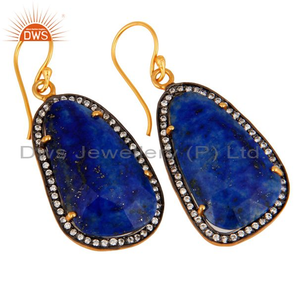 Exporter Lapis Lazuli Gemstone Earring Made In 18k Gold Over 925 Sterling Silver Jewelry