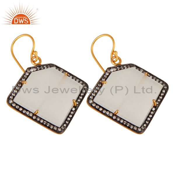 Exporter White Moonstone 22K Gold Plated 925 Sterling Silver Fashion Earring With Zircon