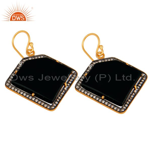 Exporter Gold Plated Sterling Silver Black Onyx Gemstone Designer Earrings With CZ