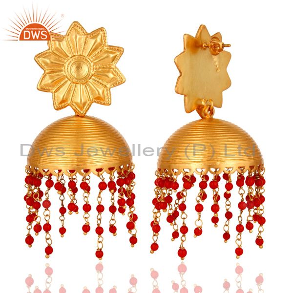 Exporter Handmade Sterling Silver With 22K Gold Plated Earrings Designer Temple Jewelry