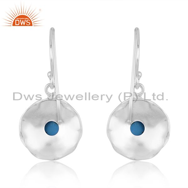 Turquoise Cultured Cabochon White Sterling Silver Earring