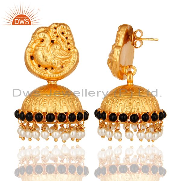 Exporter Indian Handcrafted 925 Silver Gold Plated Traditional Earrings Jewelry