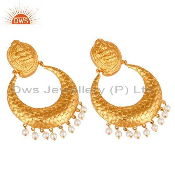 Exporter 14K Gold Plated Sterling Silver Natural Pearl Traditional Chandelier Earrings