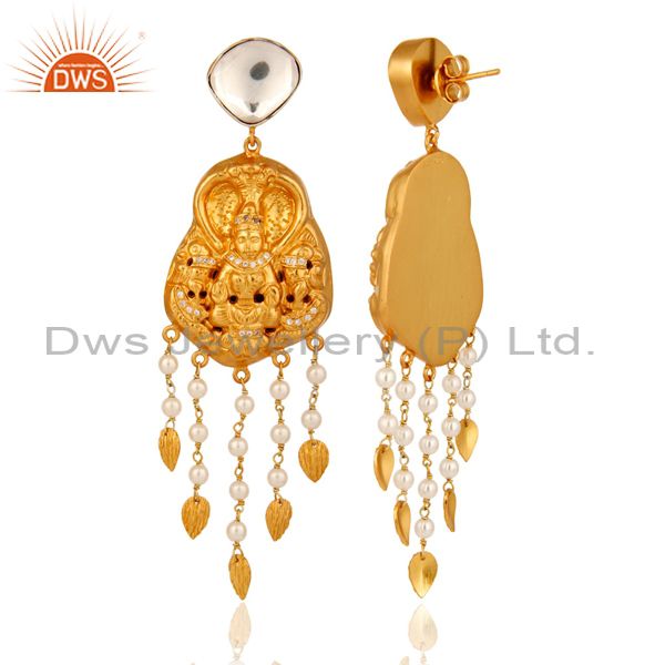 Exporter Natural Pearl Sterling Silver With Gold Plated Latest Designs Temple Earrings