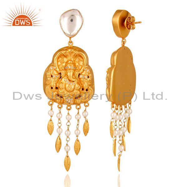 Exporter 22-K Yellow Gold Plated Sterling Silver Ganesh Carved Earring - Temple Jewelry