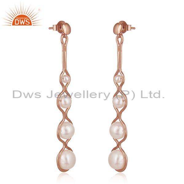 Exporter Rose Gold Plated 925 Silver Natural Pearl Dangle Earrings Wholesale Suppliers