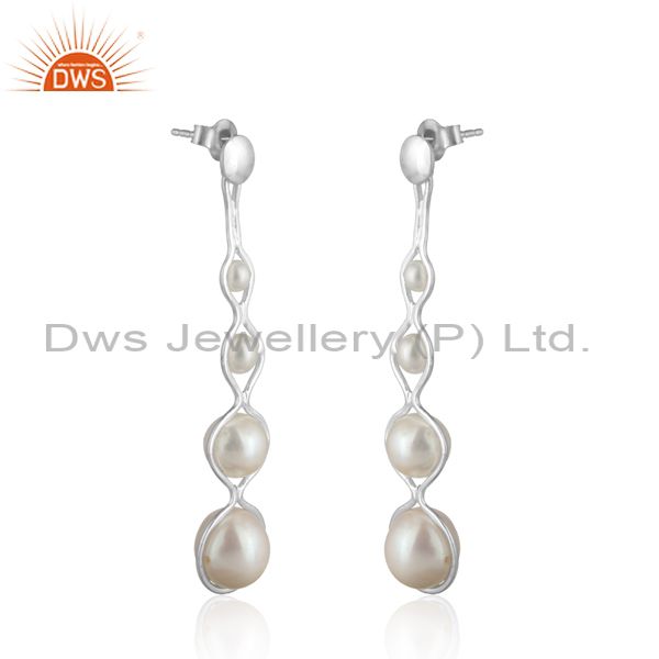 925 silver natural pearl long dangle earrings wholesale suppliers