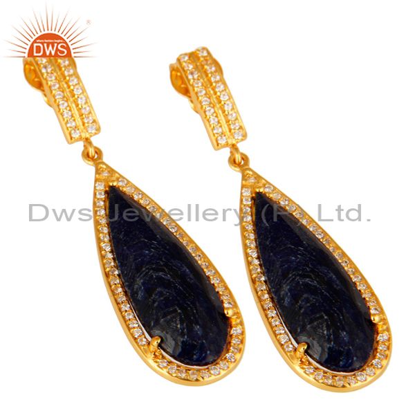 Exporter Sapphire Blue Corundum & White Topaz 14K Gold Over Sterling Silver Drop Earrings