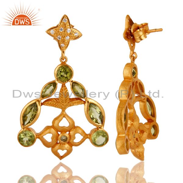 Exporter 925 Sterling Silver Peridot Designer Earrings - Yellow Gold Plated
