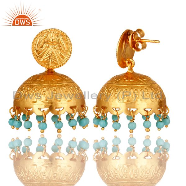 Exporter 18K Gold Plated Sterling Silver Handmade Turquoise Gemstone Jhumka Earrings