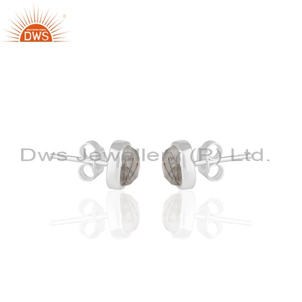 Exporter Fine Sterling 92.5 Silver Black Rutile Gemstone Handmade Stud Earring Wholesale