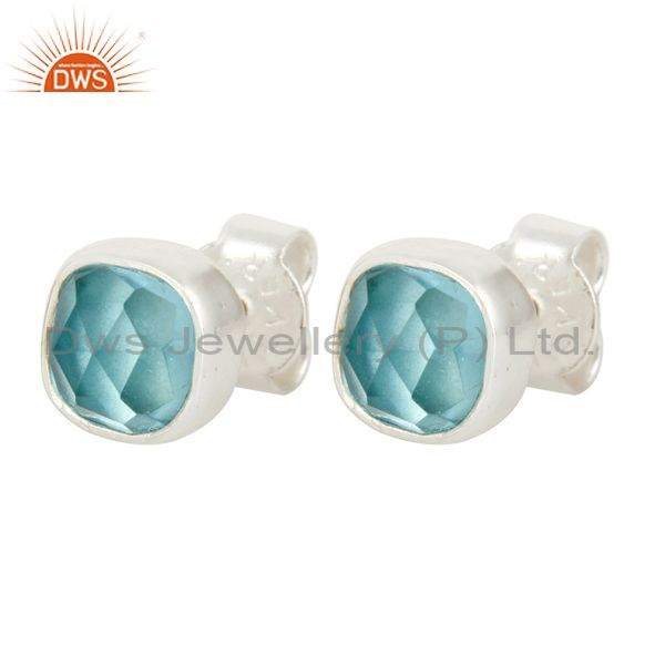 Exporter Handmade Sterling Silver Hydro Blue Topaz Womens Fashion Stud Earrings
