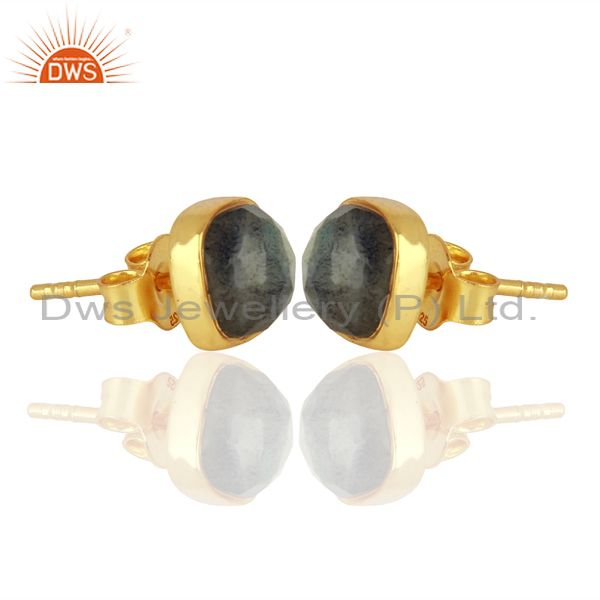 Suppliers Natural Labradorite Gemstone Stud Earrings In 18K Gold Over Sterling Silver