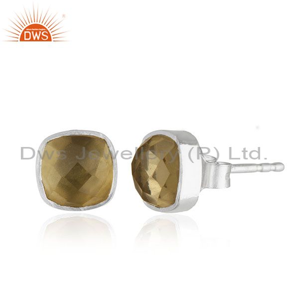 Exporter Lemon Topaz Gemstone Solid 925 Silver Custom Stud Earring Jewelry Manufacturer