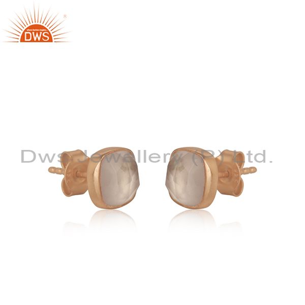 Exporter Gemstone Rose Gold Plated 925 Silver Stud Earrings Manufacturer