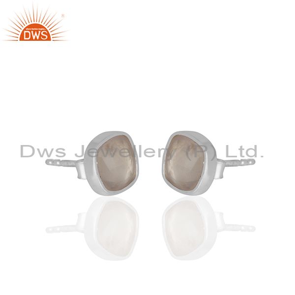 Exporter Rose Quartz Gemstone 925 Silver Handmade Custom Stud Earrings Manufacturer