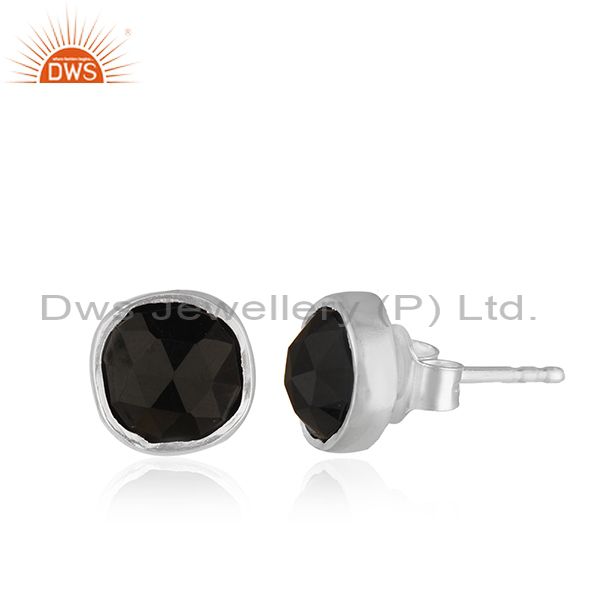 Exporter Checkboard Black Onyx Gemstone 925 Silver Stud Earring Jewelry Wholesale