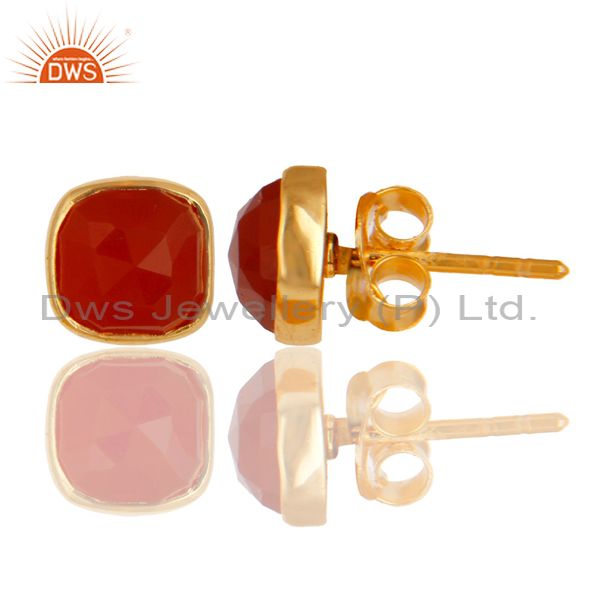 Exporter 14K Yellow Gold Over  Sterling Silver Natural Red Onyx Studs Earrings