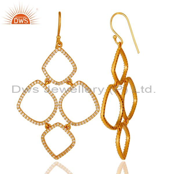 Exporter 18K Gold Plated Sterling Silver Cubic Zirconia Multi Circle Dangle Earrings