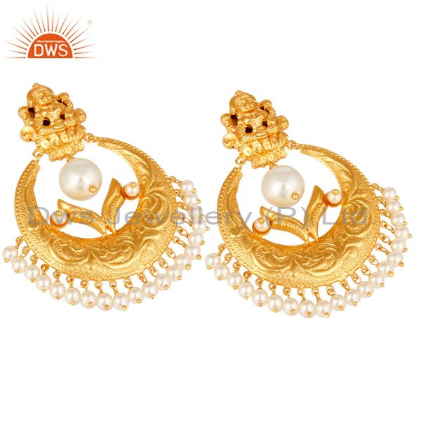 Exporter Pearl Beads 18K Gold Plated 925 Silver Temple Jewelry Jhumka Earring