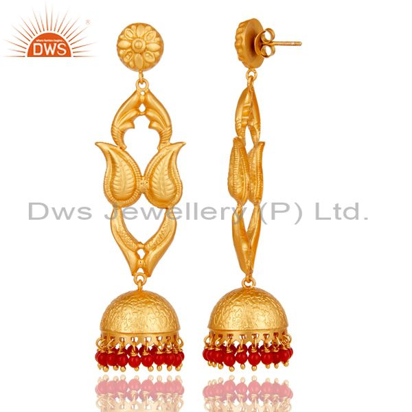Exporter 18K Gold Plated Sterling Silver Coral Jhumka Earring Traditional