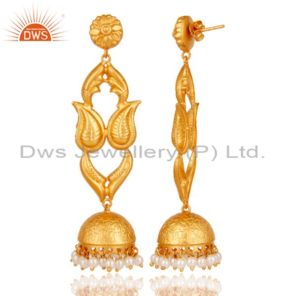 Exporter 18K Gold Plated Sterling Silver Pearl Jhumka Earring Traditional