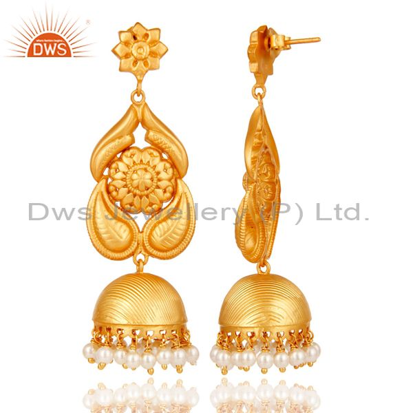Exporter 18K Gold Plated Sterling Silver Traditional Jhumka Earring With Pearl