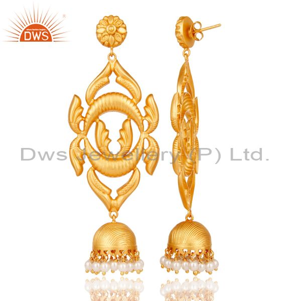 Exporter 18K Gold Plated Sterling Silver Traditional Design Jhumka Earring With Pearl