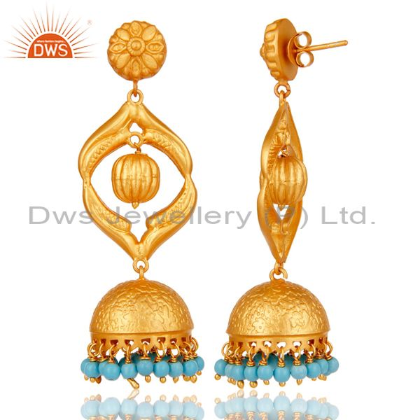 Exporter Turquoise Traditional Jhumka Earring 18K Gold Plated Sterling Silver Jhumki