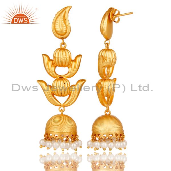 Exporter Traditional Jhumka Earring with 18K Gold Plated Sterling Silver and Pearl