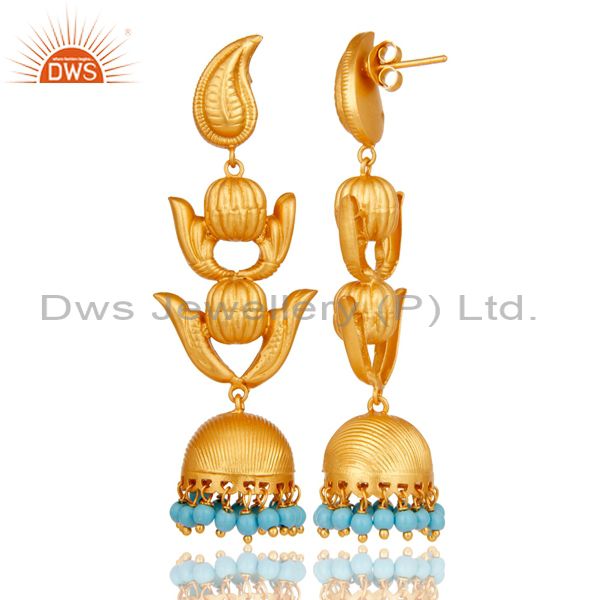 Exporter Traditional Jhumka Earring with 18K Gold Plated Sterling Silver and Turquoise