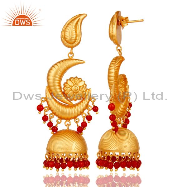 Exporter Traditional Jhumka Earring with 18K Gold Plated 925 Sterling Silver and Coral