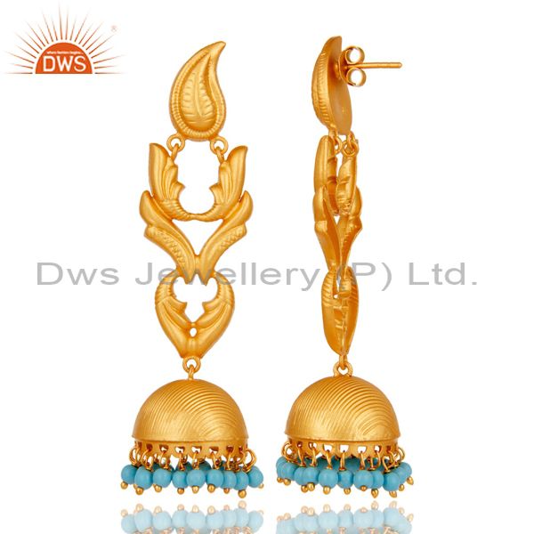 Exporter Traditional 18k Gold Plated Jhumka Earrings With Turquoise