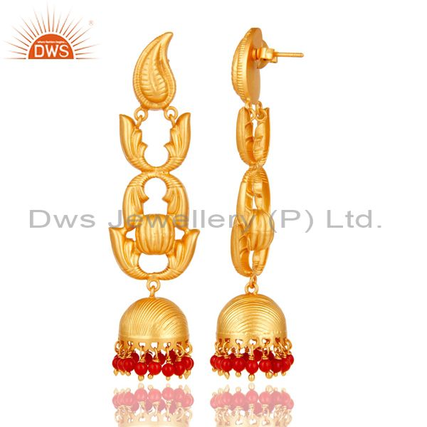 Exporter Traditional 18k Gold Plated Jhumka Earrings With Coral