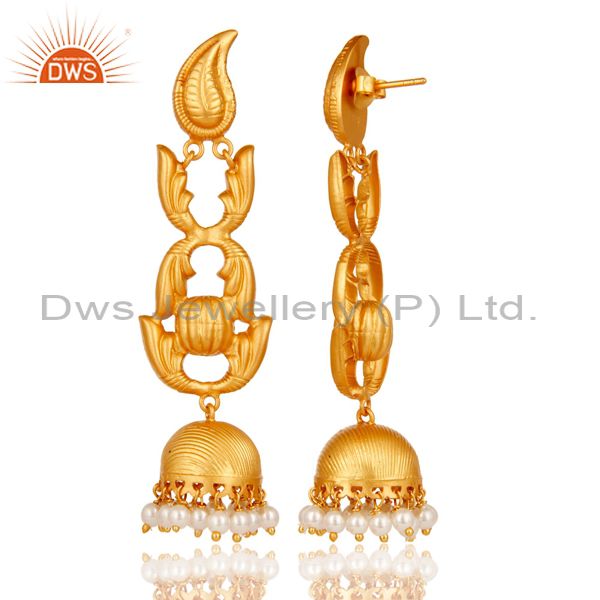 Exporter Traditional 18k Gold Plated Jhumka Earrings With Pearl