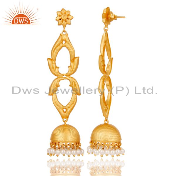 Exporter 18K Gold Plated Sterling Silver and Pearl Traditional Jhumka Earrings