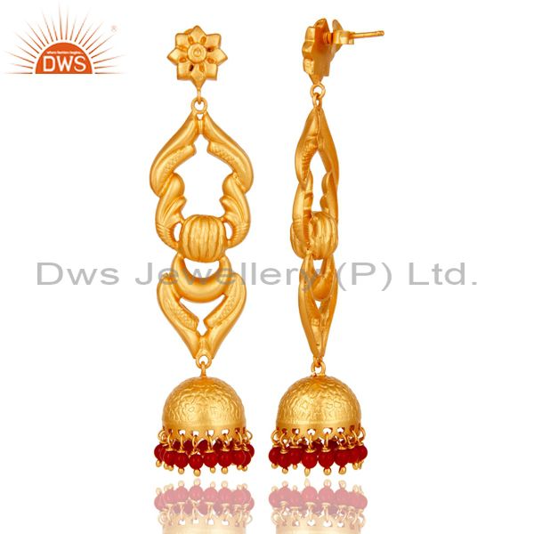 Exporter 18K Gold Plated Sterling Silver With Coral Traditional Design Jhumka Earrings