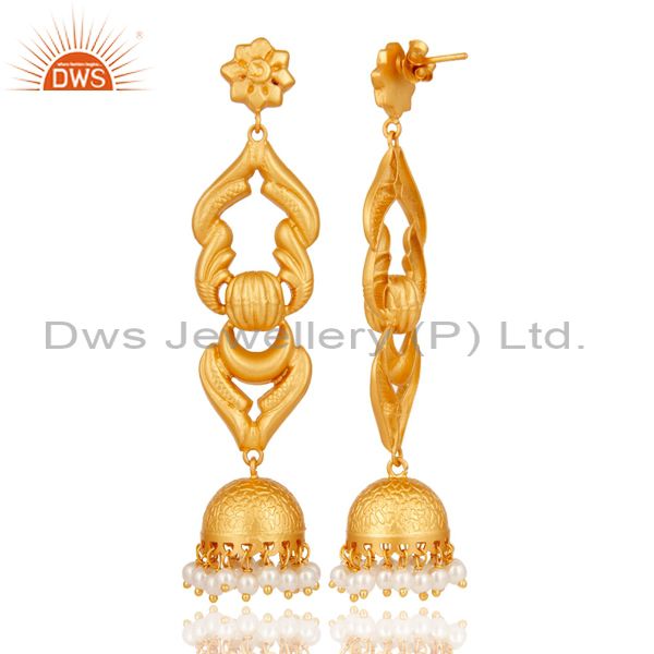 Exporter 18K Gold Plated Sterling Silver With Pearl Traditional Design Jhumka Earrings