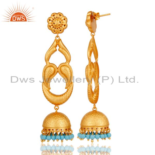 Exporter Turquoise Traditional Jhumka Earrings With 18k Gold Plated Sterling