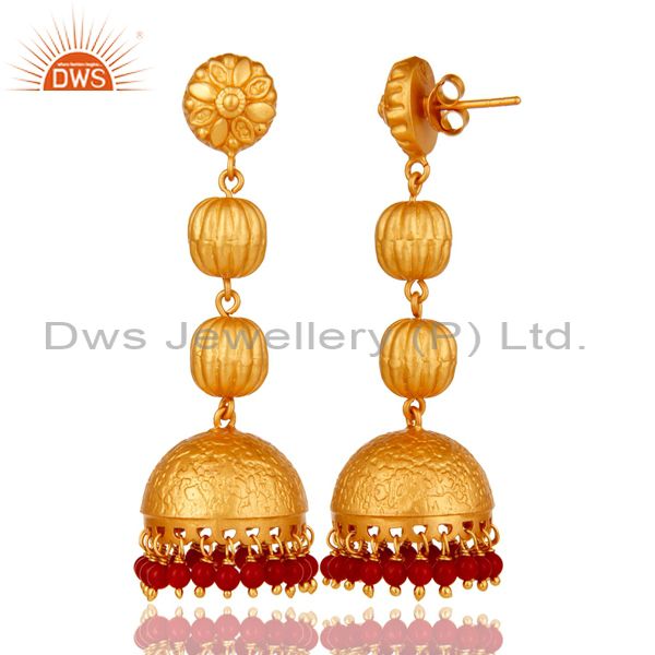 Exporter Tradional Coral Jhumka Earrings With 18K Gold Plated With Sterling Silver