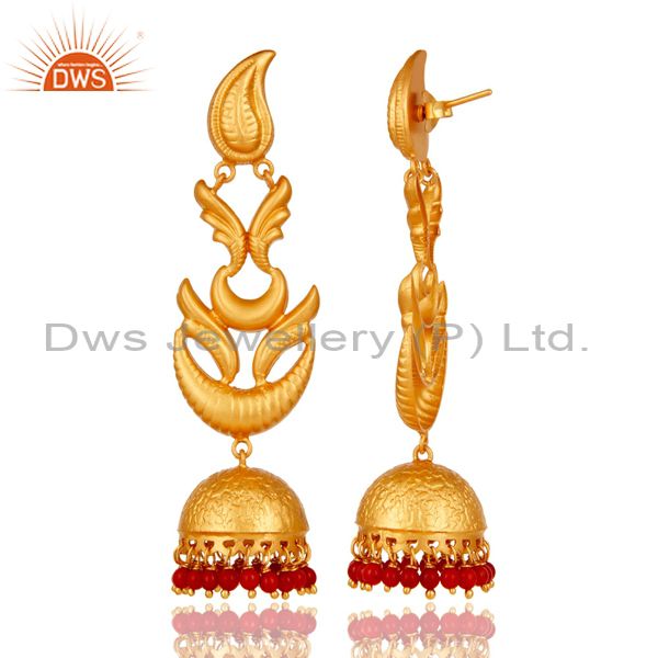 Exporter Tradional Coral Jhumka Earrings With 18K Gold Plated With 925 Sterling Silver