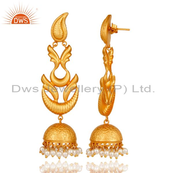 Exporter Handmade Pearl Jhumka Earrings With 18K Gold Plated With 925 Sterling Silver