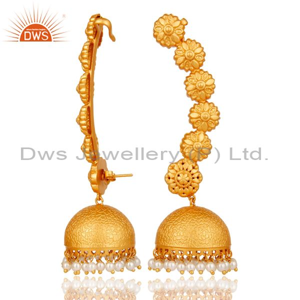 Exporter Ear Cuff Traditional Jhumka with 18K Gold Plated Sterling Silver and Pearl