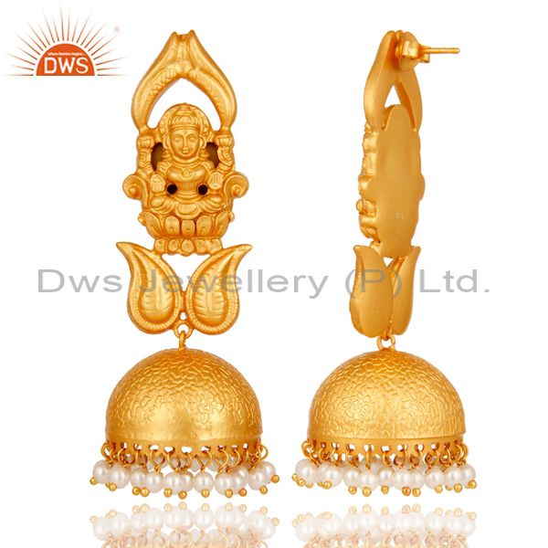 Exporter 18k Gold Plated Traditional Jhumka Earrings with 925 Sterling Silverl & Pearl