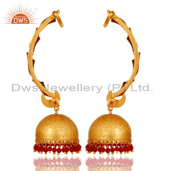 Exporter Ear Cuff Traditional Jhumka 18K Gold Plated Sterling Silver and Coral