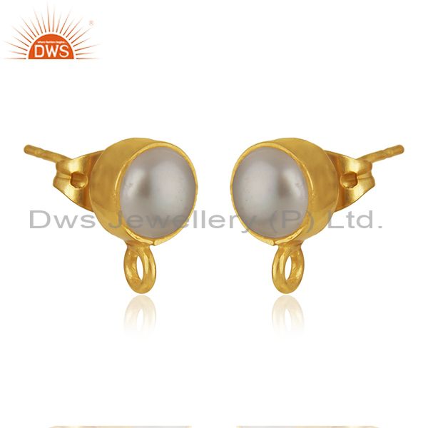 Exporter 18K Yellow Gold Plated Traditional Handmade Pearl Studs Brass Earrings Jewelry